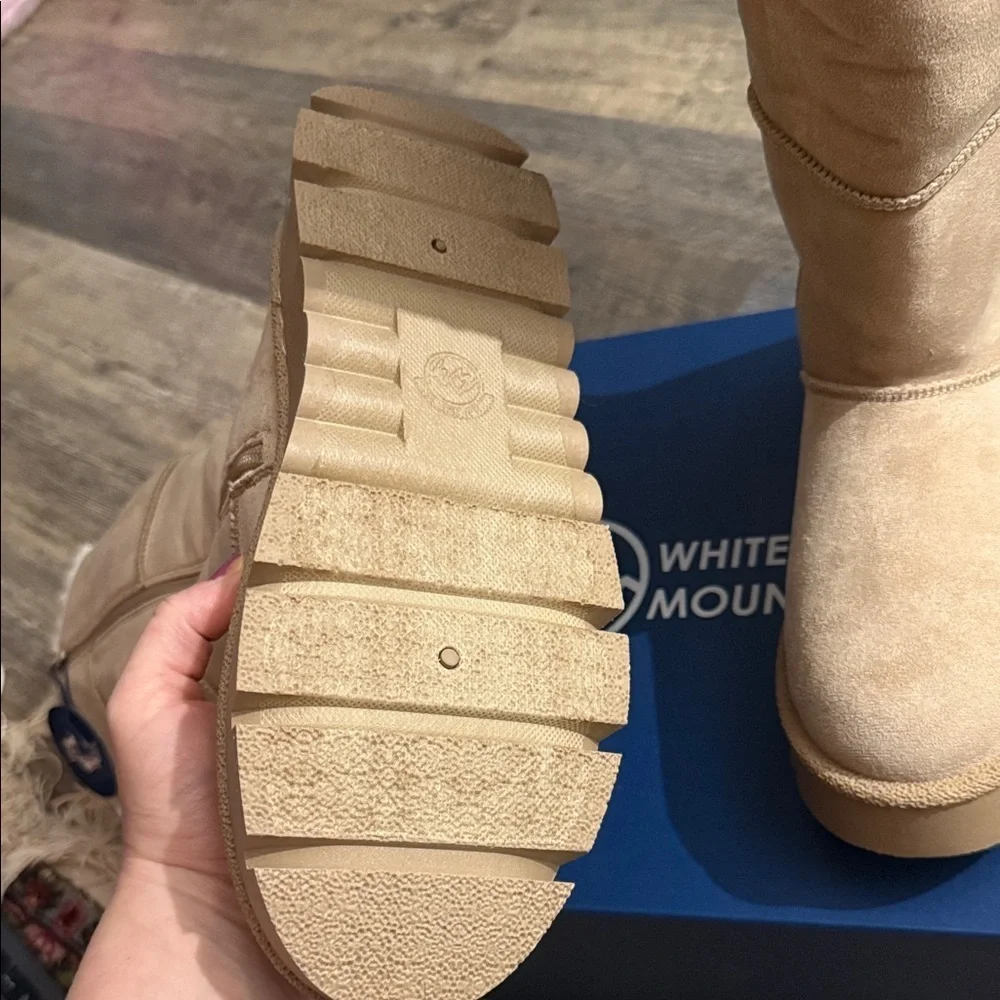 White Mountain Beige Knee-High Boots with Faux Fur